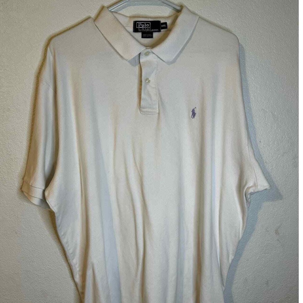 Polo Ralph Lauren Polo‎ Shirt Mens XXL White Purple Pony Pique Cotton Preppy